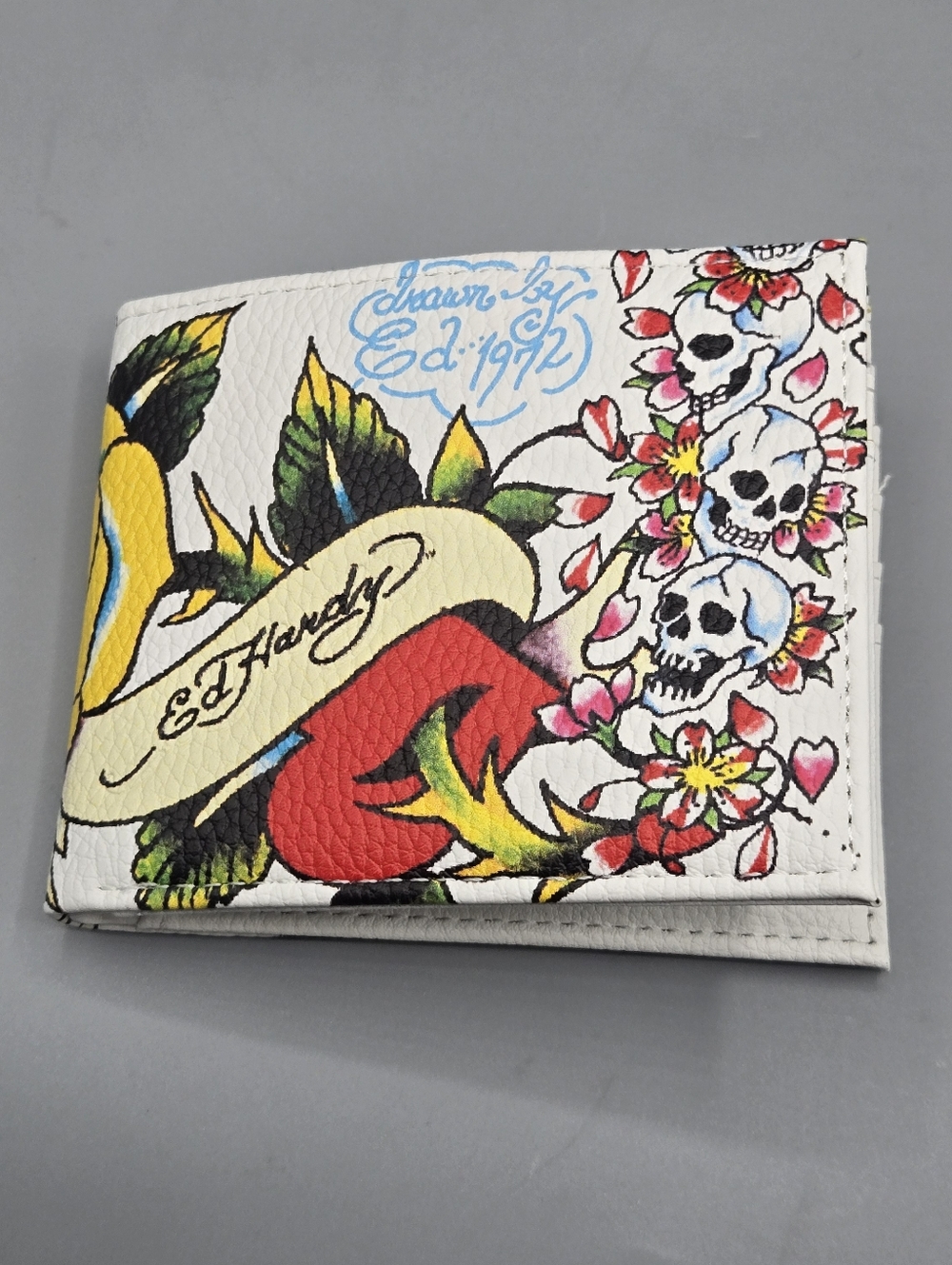 Ed Hardy White Tattoo-Print Bifold Wallet